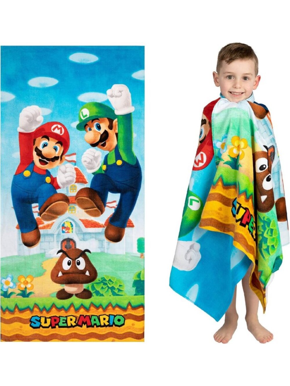 Super Soft Cotton Kids Bath/Pool/Beach Towel - 58"x28" - Fun Super Mario Design